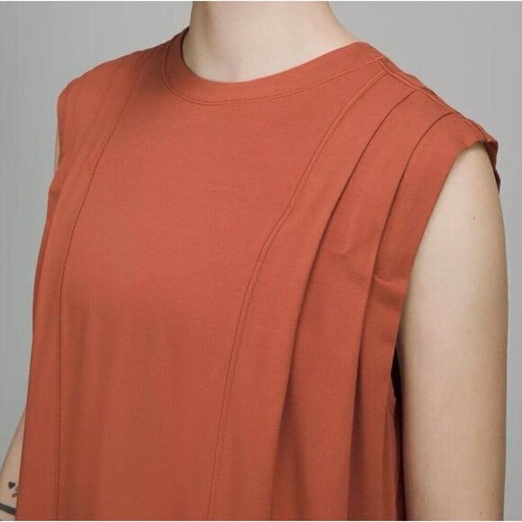 Lululemon Women Modal Pleated Shoulder Tank Top Red Rock Rust Orange Relaxed 14 - Picture 11 of 11